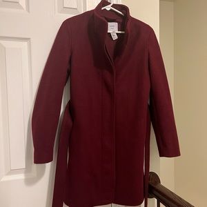 Burgundy Belted Maternity Peacoat
